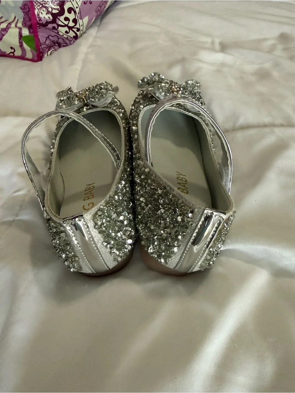 Silver Glitter Mary Jane Shoes for Kids with Bow Accent